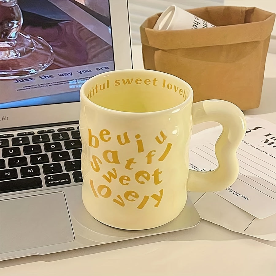 1pc WhimsyCraft Cartoon English Ceramic Mug, Multipurpose, Insulated Reusable Coffee Cup, Dishwasher Safe, for Men and Women, Ideal Birthday Gift