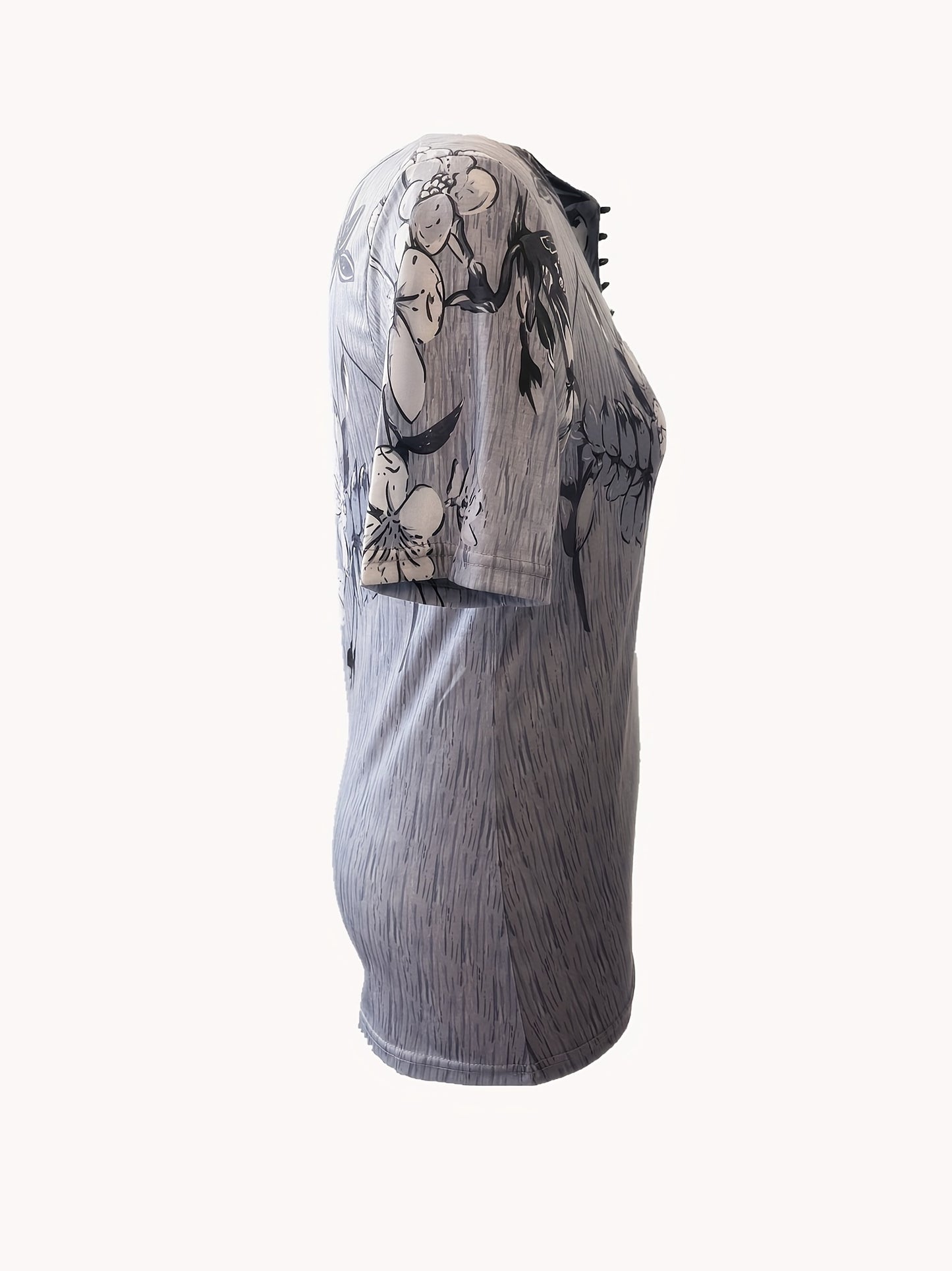 Floral Print Button Front T-shirt, Casual Short Sleeve Summer T-shirt, Women's Clothing