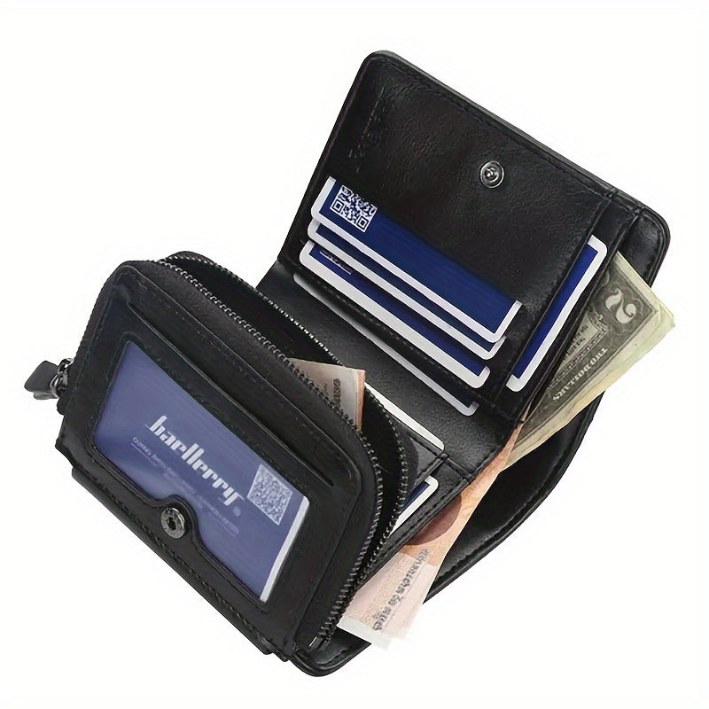 1pc Men's Short Multi-Card Slots Three-fold Zipper Coin Pocket Wallet Fashion Thin Card Bag Give Gifts To Men On Valentine's Day