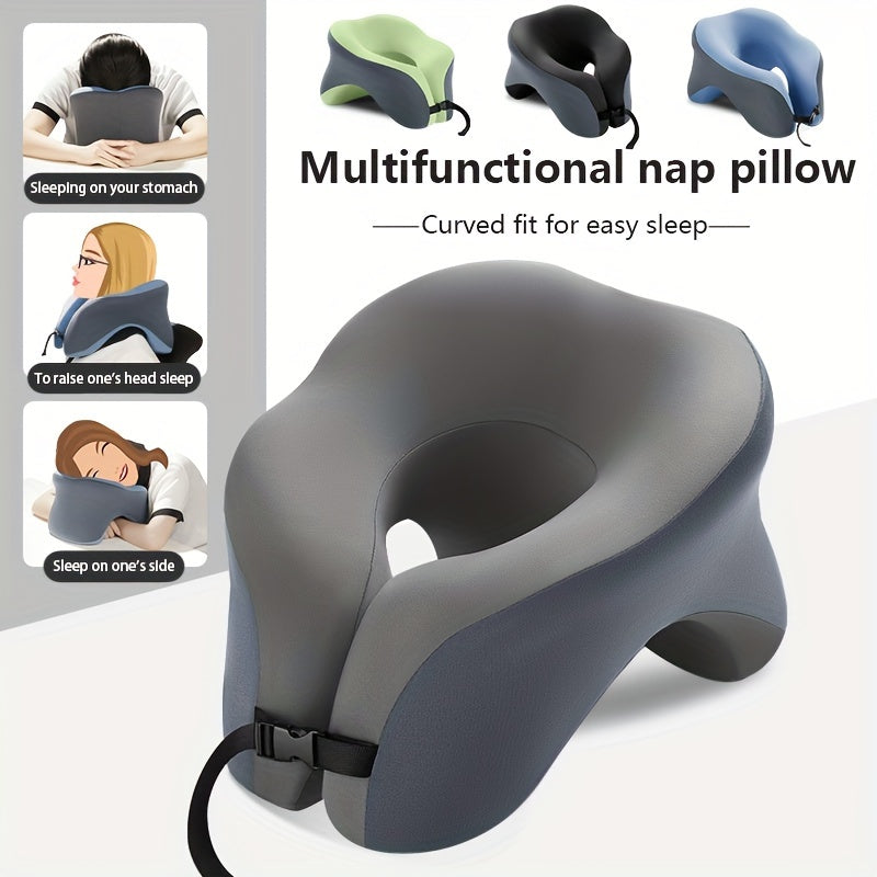 1pc Ergonomic U-Shaped Nap Pillow –, Portable & Machine Washable, Comfortable for Office, Student, and Travel Use, Available in Blue, Gray, Pink