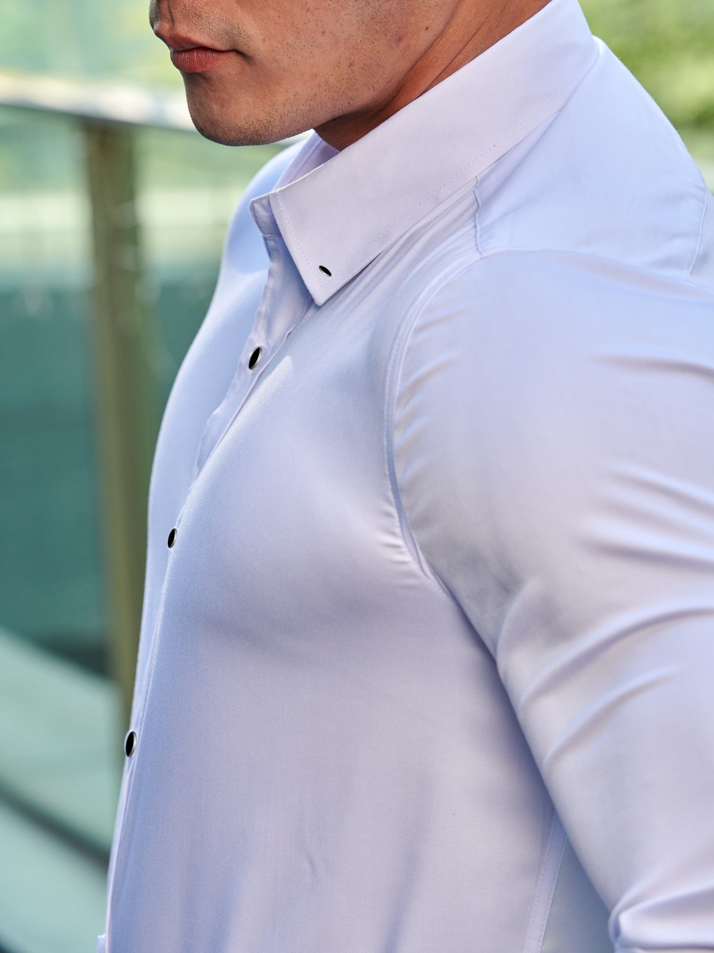 Solid Color Men's Slim Fit Stretch Quick-drying Long Sleeve Button Up Shirt, Spring Fall Workout Activity