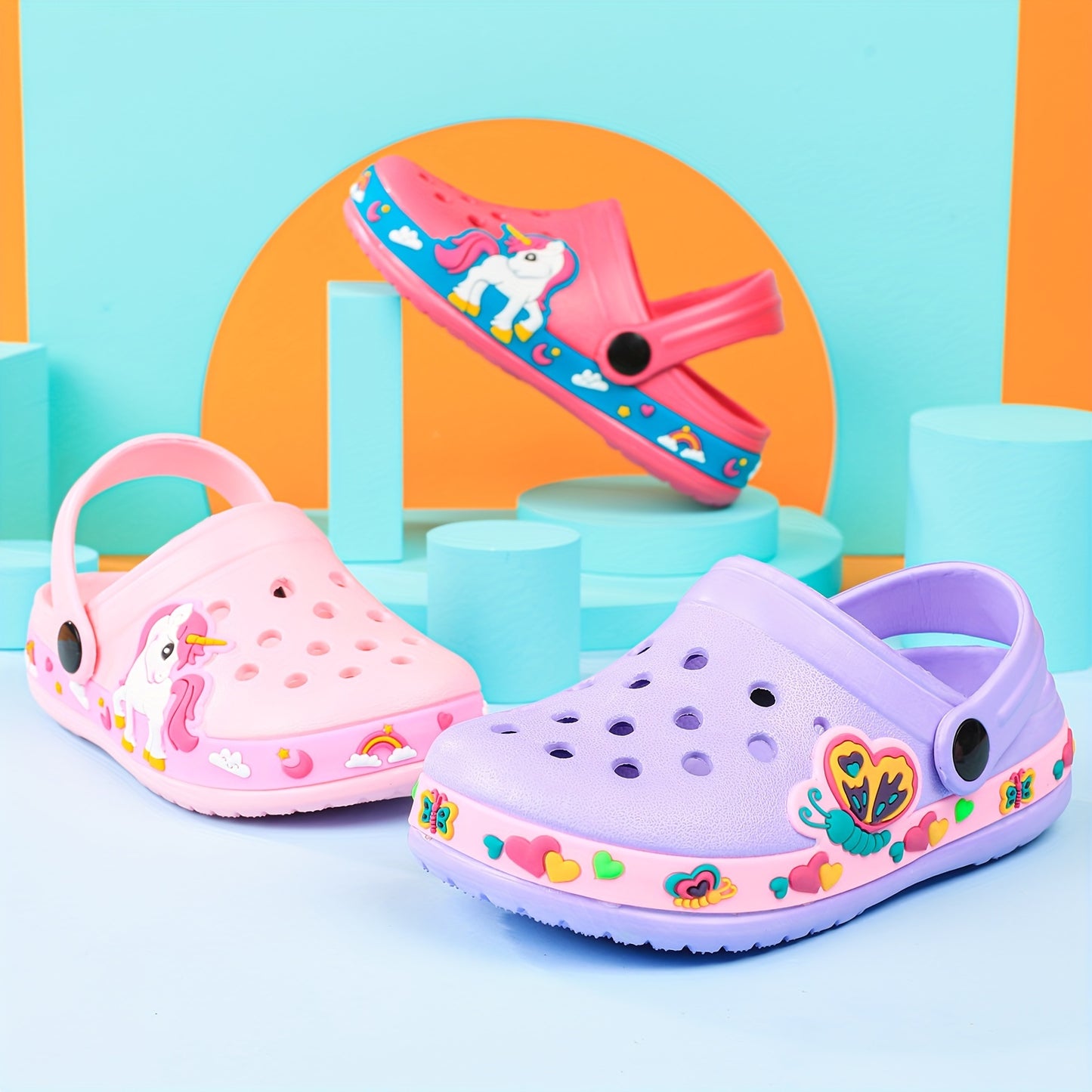 Toddler Girls Cute Cartoon Print Closed Toe Slip On Platform Clogs, Children's Casual Outdoor Anti-skid Hollow Out Sandals Beach Garden Shoes