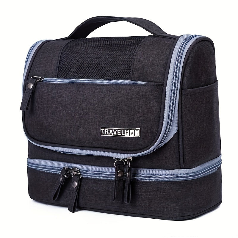 Multi-Functional Travel Organizer with Top Zipper Closure & Hanging Loop - Heavy-Duty High Quality Folding Toiletry & Cosmetic Case with Multiple Compartments, Golden-Tone Hardware, Durable Fabric Construction - Ideal for Bus