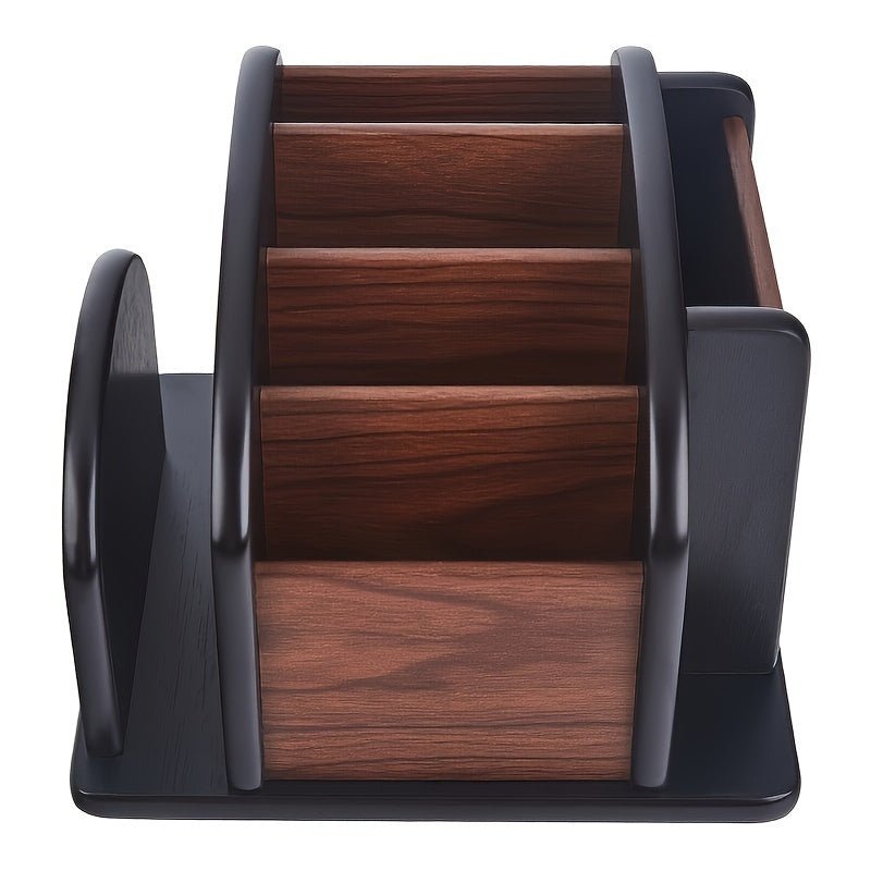 1pc Creative Multi-Functional Wooden Desk Organizer with 360 Rotation, Office Remote Control Holder, Pen Cup, No Electricity Needed, Desk & Drawer Organizer for Home Storage