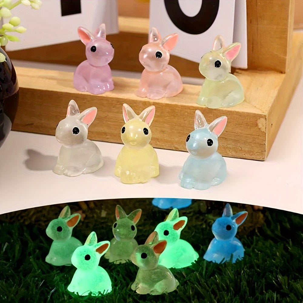 10/18/36pcs Cute Mini Luminous Resin Bunnies Ornament Glow In The Dark Miniature Figurines Rabbit Micro Landscape Fairy Garden Accessories