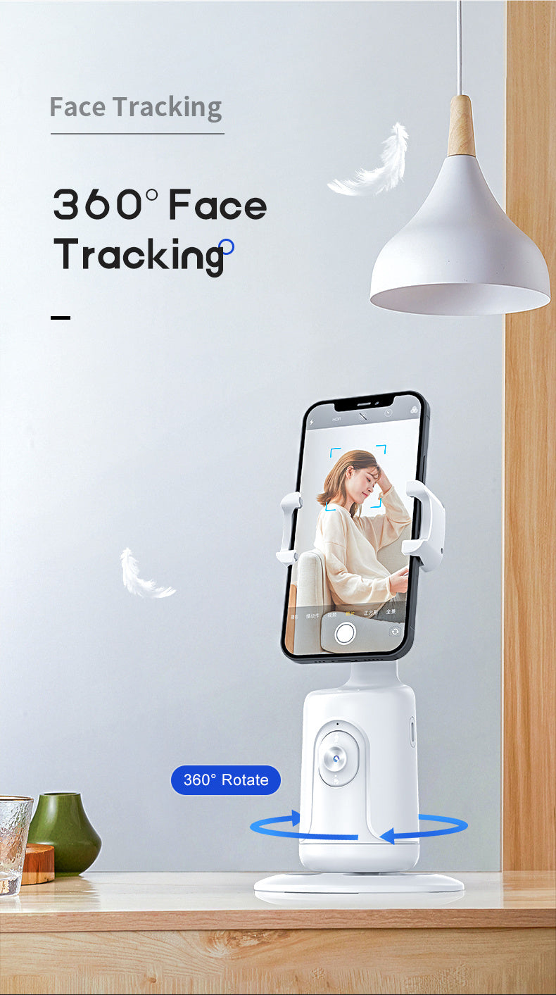 Compact 360° Auto Face Tracking Tripod & Selfie Stick - USB Rechargeable, Fast & Accurate for Vlogging, Live Streaming | Portable Smartphone Holder with Powerful Motor, Rotation, and App Control