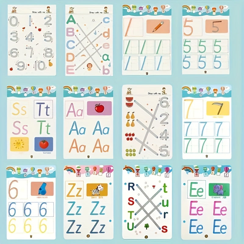 Kids' Reusable Magic Practice Workbook Set with Interactive Writing Activities - -Style Number & Letter Tracing Exercises, Color-Coding Games, ABCs & 123s Learning Book with Answer Key for Homeschool,, Classroom - Durable & E