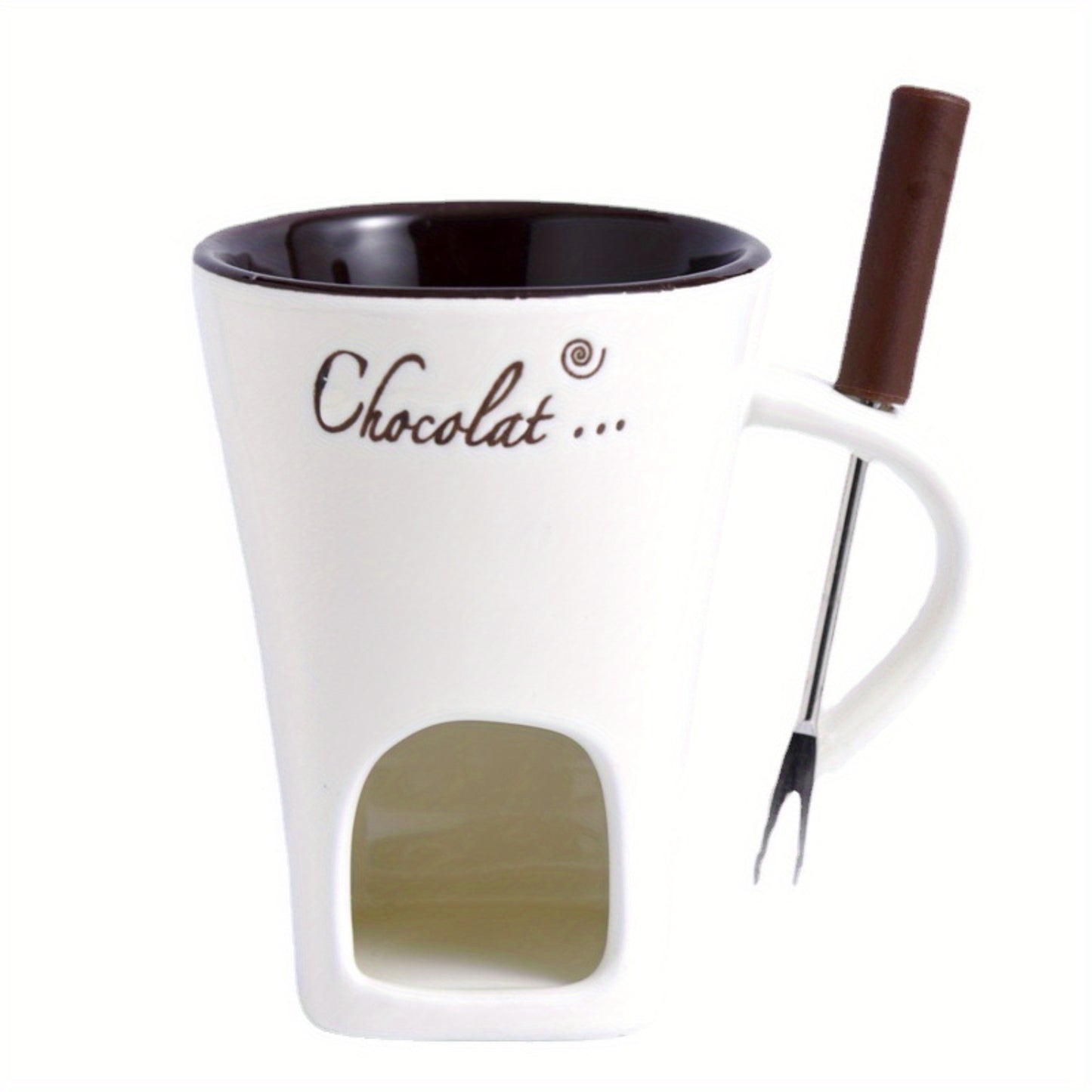 TFS Chocolate Fondue Mug - Ceramic, Reusable, Hand-Wash Only, Multipurpose Hot Chocolate & Fondue Pot with Whisk, Ideal for Cheese, Caramel, Butter, Hot Chocolate Making | Whisked Drinkware | Durable Drinkware