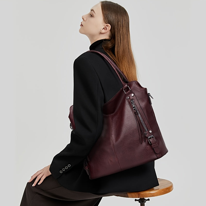 Women'S Large Capacity Tote Bag - Stylish Brown with Golden-Tone Hardware, Zipper Closure & Detachable Strap, Perfect for Work Or Everyday Use, Versatile Carryall | Elegant | Durable, Large Tote Bag