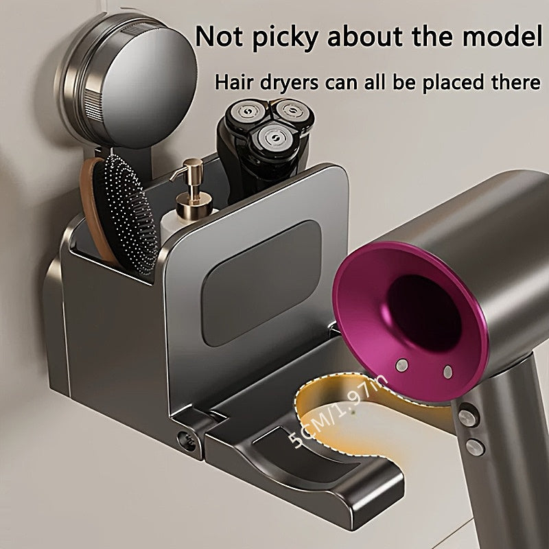 1pc Multifunctional Suction Cup Hair Dryer Holder, No-Drill Bathroom Wall-Mounted Storage Rack, Hanging Organizer for Hair Dryer, Toothbrush, Comb, Suitable for Bathroom, Kitchen, Outdoor Storage