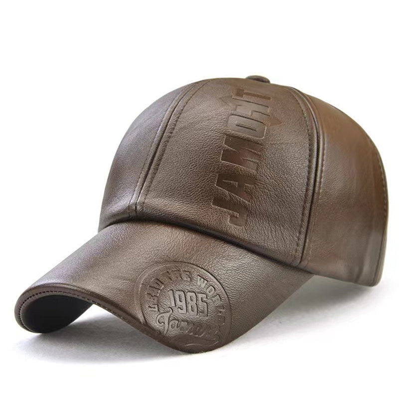 Men's High Quality PU Leather Baseball Cap with Adjustable Snap Closure - Embossed Vintage 1993 JAM Design, Black Casual Hat for Christmas & Outdoor Activities, Adjustable Baseball Cap