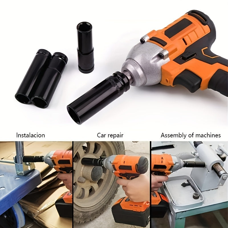 1/2" Electric Wrench and Socket Set - Heavy-Duty Pneumatic Wind Gun with Hexagonal Long Head for Efficient Auto Repair, Maintenance, and DIY Projects - Durable Hardware Tools for Professionals and Homeowners