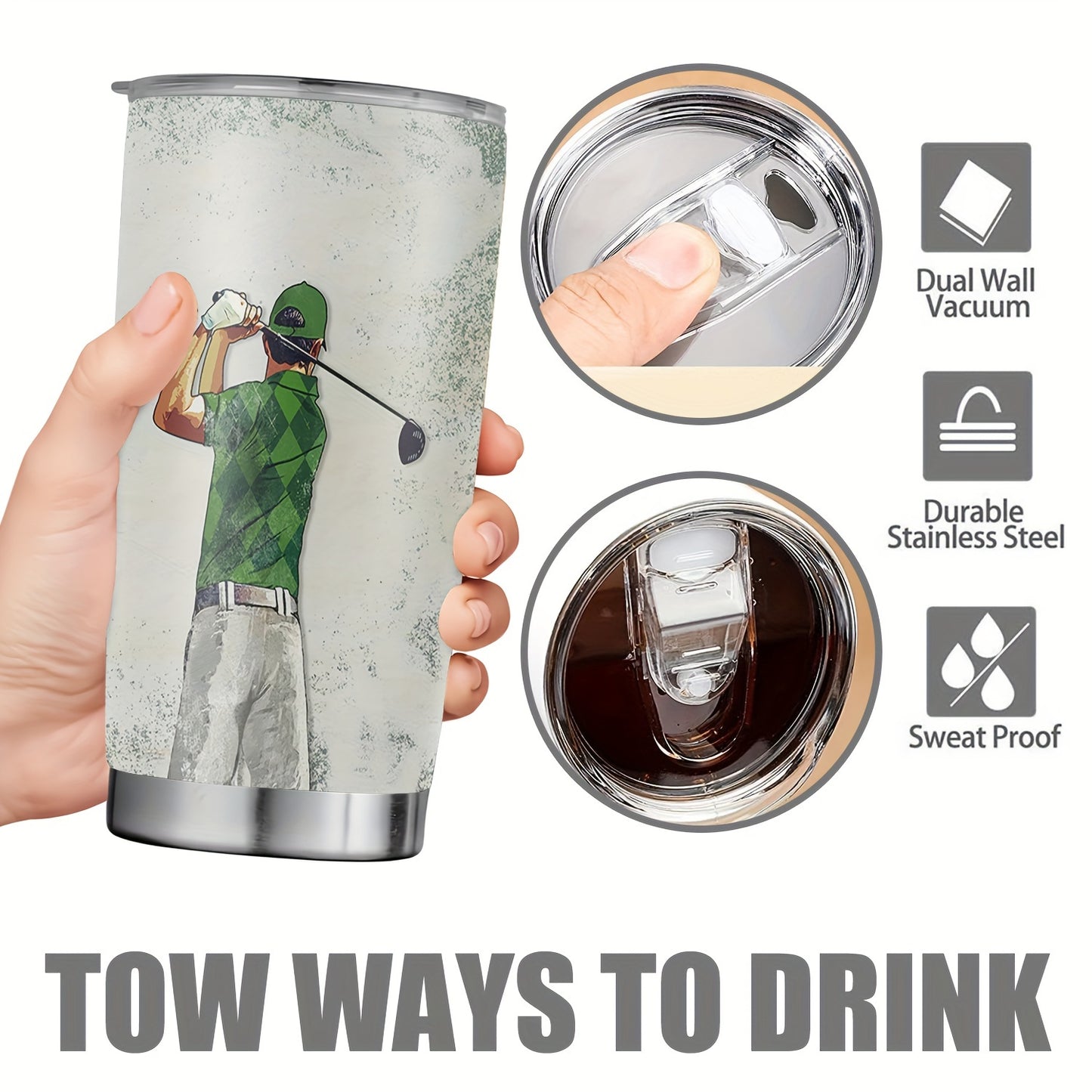 1pc 20oz Stainless Steel Tumbler, Golf Life Print Double Wall Vacuum Insulated Travel Mug, Gifts For Parents, Relatives And Friends, Birthday Gifts, Valentine's Day Gifts, Father's Day Gifts