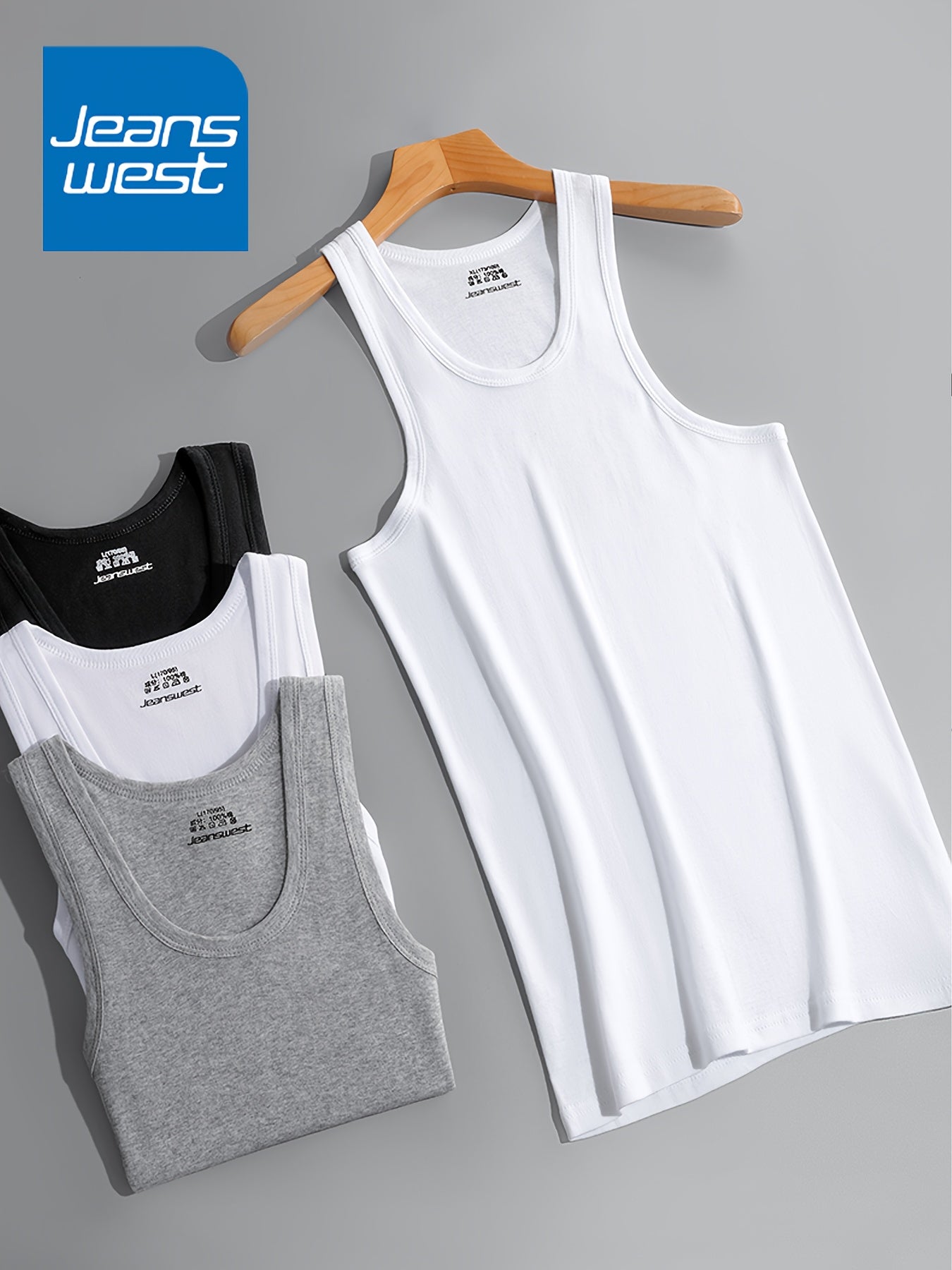 JEANSWEST Men's Vest 3-Pack, Pure Cotton Fashion Simple Solid Color Slim-Fit Tank Top