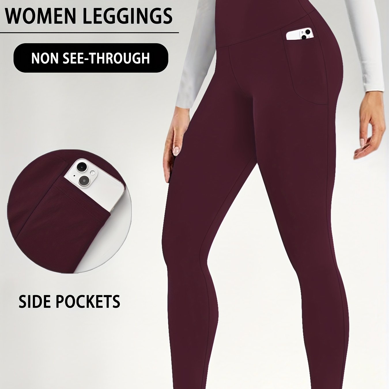 Women's High Waisted Super Soft Yoga Leggings with Pockets - Tummy Control, Stretchy Workout & Running Pants, Light Pink, Machine Washable, All-Season Comfort