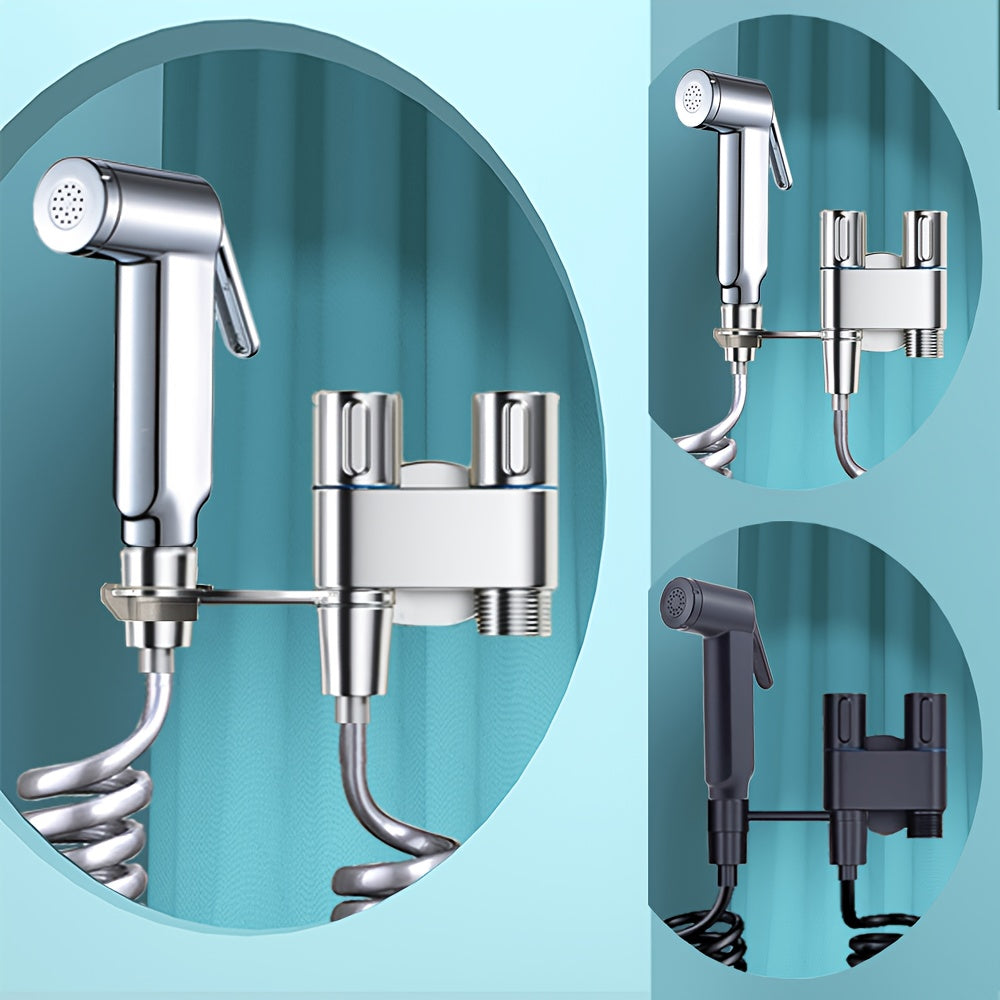 Square and Round Pressurized Spray Gun with Stainless Steel Flat Bracket, Featuring Dual Water Outlet Valve for Toilet Companion - Powerful Jet