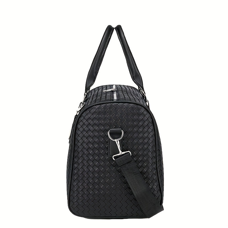 Large Capacity Gym Bag, Travel Duffel, Suitcase - Convertible Carry-On/Luggage with Zippered Front Pocket, Sturdy Handles - Compatible with TSA Locks - Business & Fitness Use - Elegant Black Synthetic -like Exterior - Easy-Cl