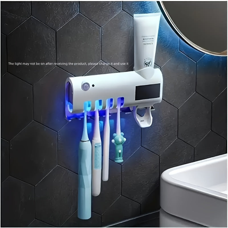 Wireless UV Toothbrush Holder with Automatic Toothpaste Dispenser – Wall-Mounted, USB Rechargeable, No-Drill Installation, Personal Care Kit