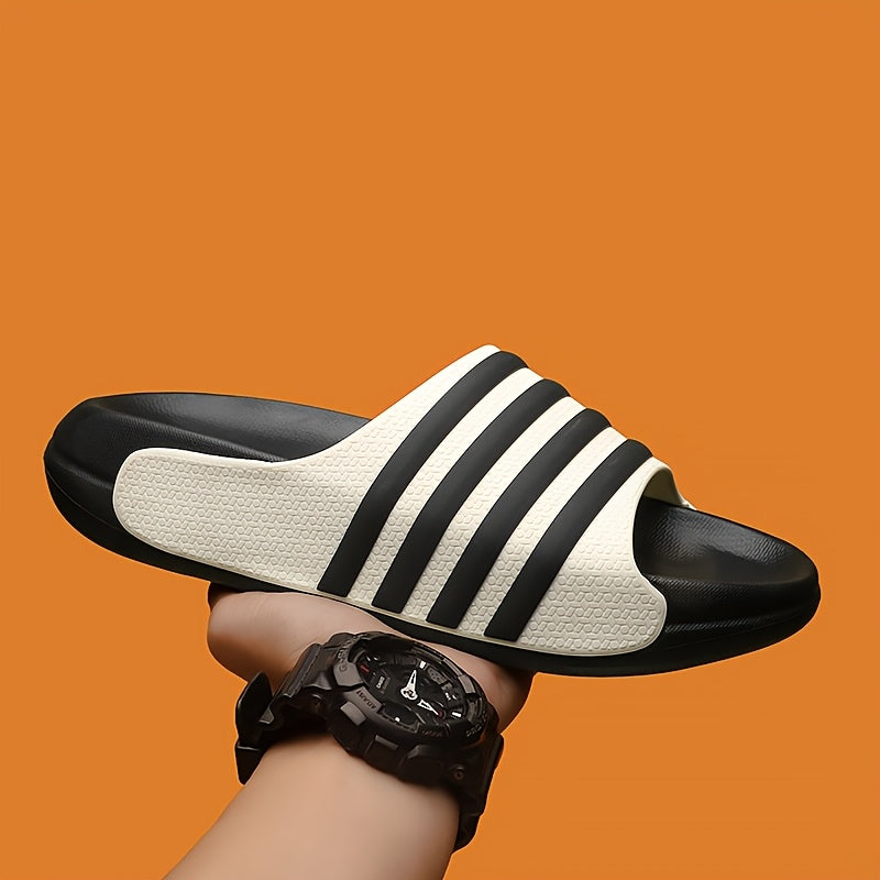 Universal Men Women Casual Striped Round Toe Slip On EVA Soft Sole Anti-Slip Anti-Scratch Slides, for Hiking Outdoor Daily Wear