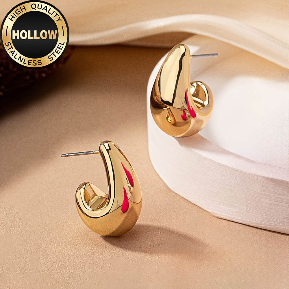 High-Quality Hollow Stainless Steel Hypoallergenic Golden Water Drop Earrings, Anti-Fade, Comfortable And Versatile, Simple And Elegant, Fashionable Women'S Earrings And Jewelry Accessories for Daily Wear Or Parties, Are Exqu