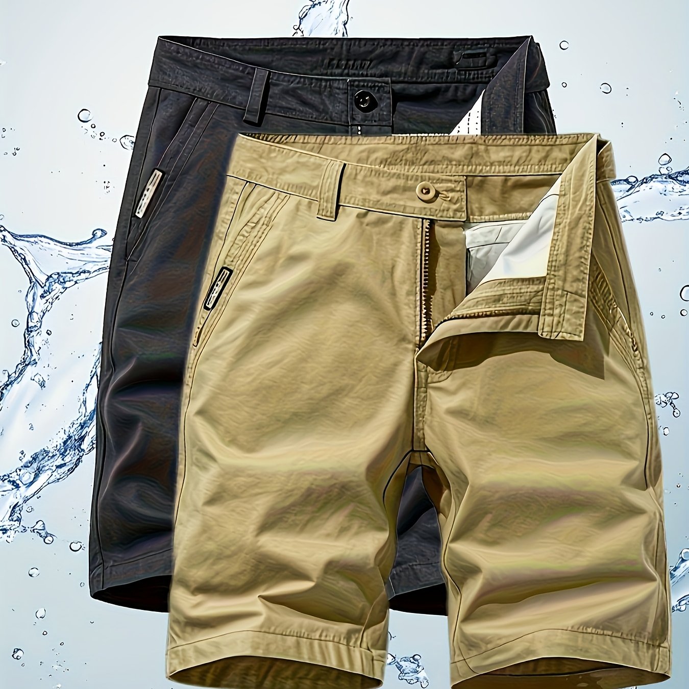 Two-Piece Set, Men's Solid Color Outdoor Casual Comfortable Breathable Multi-Pocket Cargo Shorts