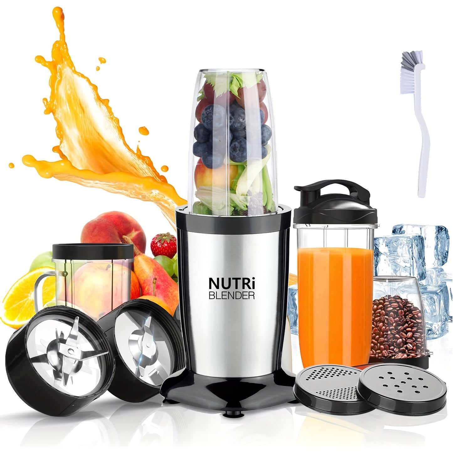 Smoothie Blender, Milkshake And Smoothie Blender, 15pcs Kitchen Personal Blender And Grinder Combo, Single Blender for Making Juice, Baby Food And Nutritional Recipes with Clean Brush