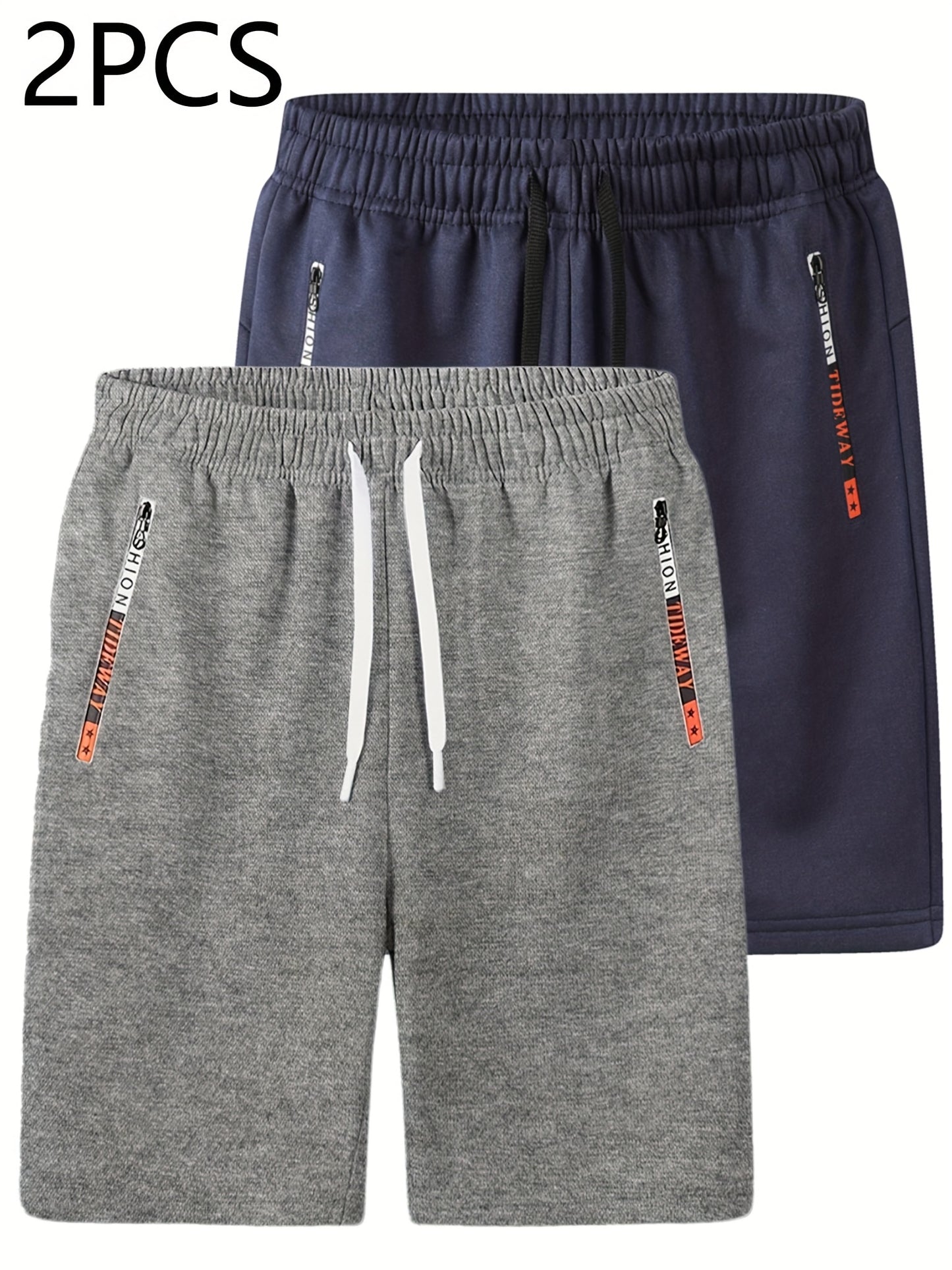 2pcs Men's Casual Outdoor Shorts - Summer Men's Casual Shorts with Zipper Pockets, Minimalist Multi-Pocket Design for Daily Wear, Running, Fitness & Travel, 100% Polyester Knit Fabric, Drawstring Waistband, Machine Washable,