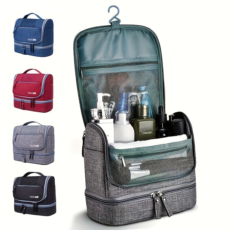 Multi-Functional Travel Organizer with Top Zipper Closure & Hanging Loop - Heavy-Duty High Quality Folding Toiletry & Cosmetic Case with Multiple Compartments, Golden-Tone Hardware, Durable Fabric Construction - Ideal for Bus