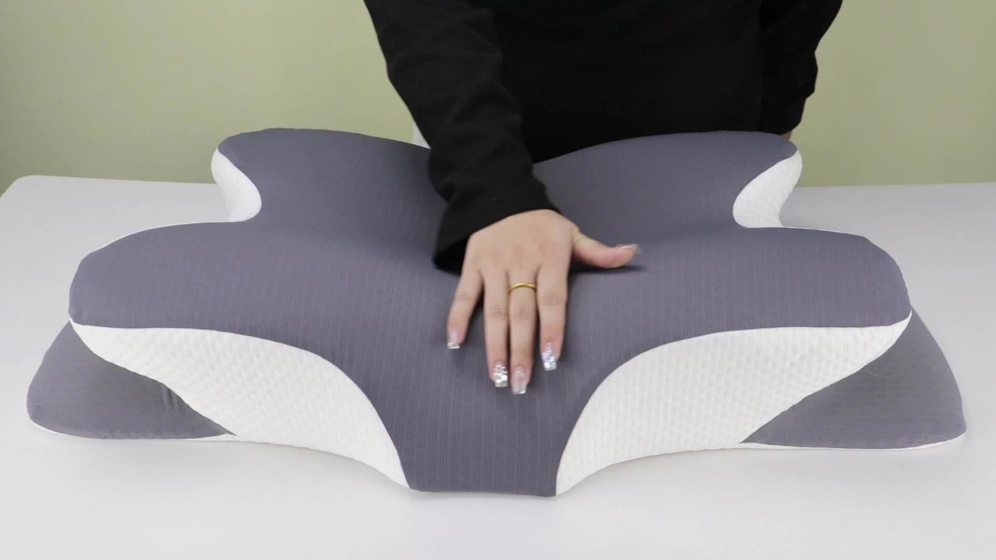 Almofada ergonómica em forma de borboleta em roxo - Tecido de malha respirável, ideal para quem dorme de lado, de costas e de barriga para baixo, oferece suporte para o pescoço e é o presente perfeito para pessoas de meia-idade.