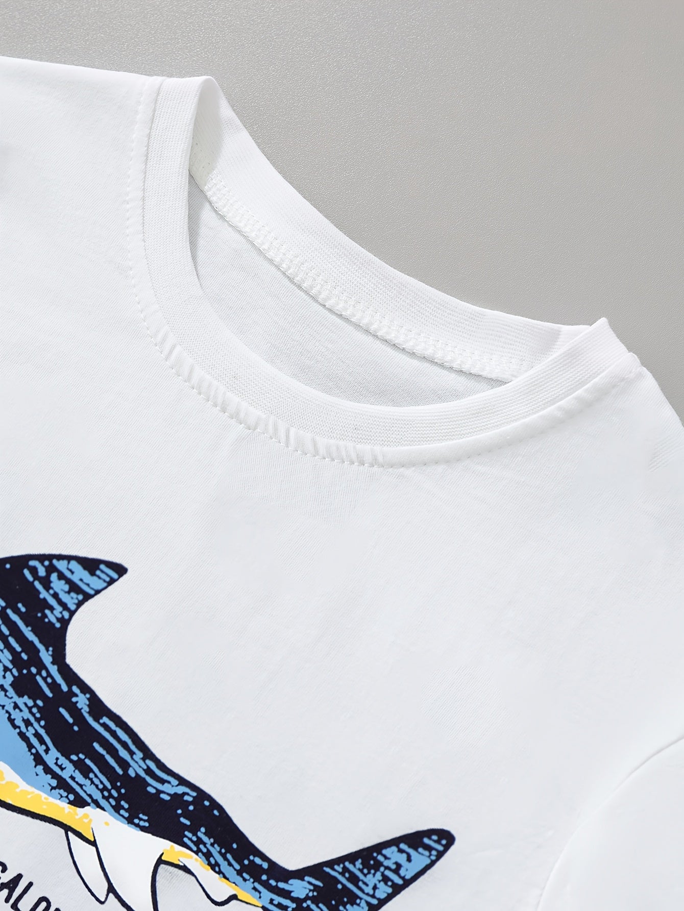 LITTLE BITTY Boys' Cotton Long Sleeve Crew Neck T-Shirt, Cartoon Shark Pattern, Casual Skinny Fit, Breathable Knit Fabric, Regular Sleeve, for Hiking & Outdoor, Weekend Casual Wear - Spring/Summer Collection