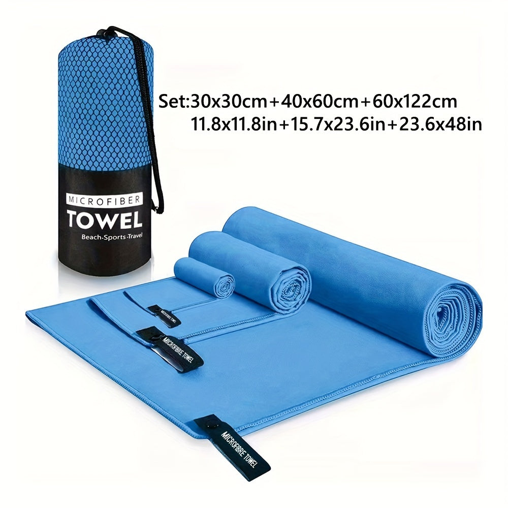 Quick-Dry Towel - 3 No. Lightweight Microfiber Travel Towel Set with Bag, 30x30cm, 40x60cm, 60x122cm - Quick Dry Towel for Camping, Beach, Gym, Backpacking, Golf, Sports Towel, Golf Towel