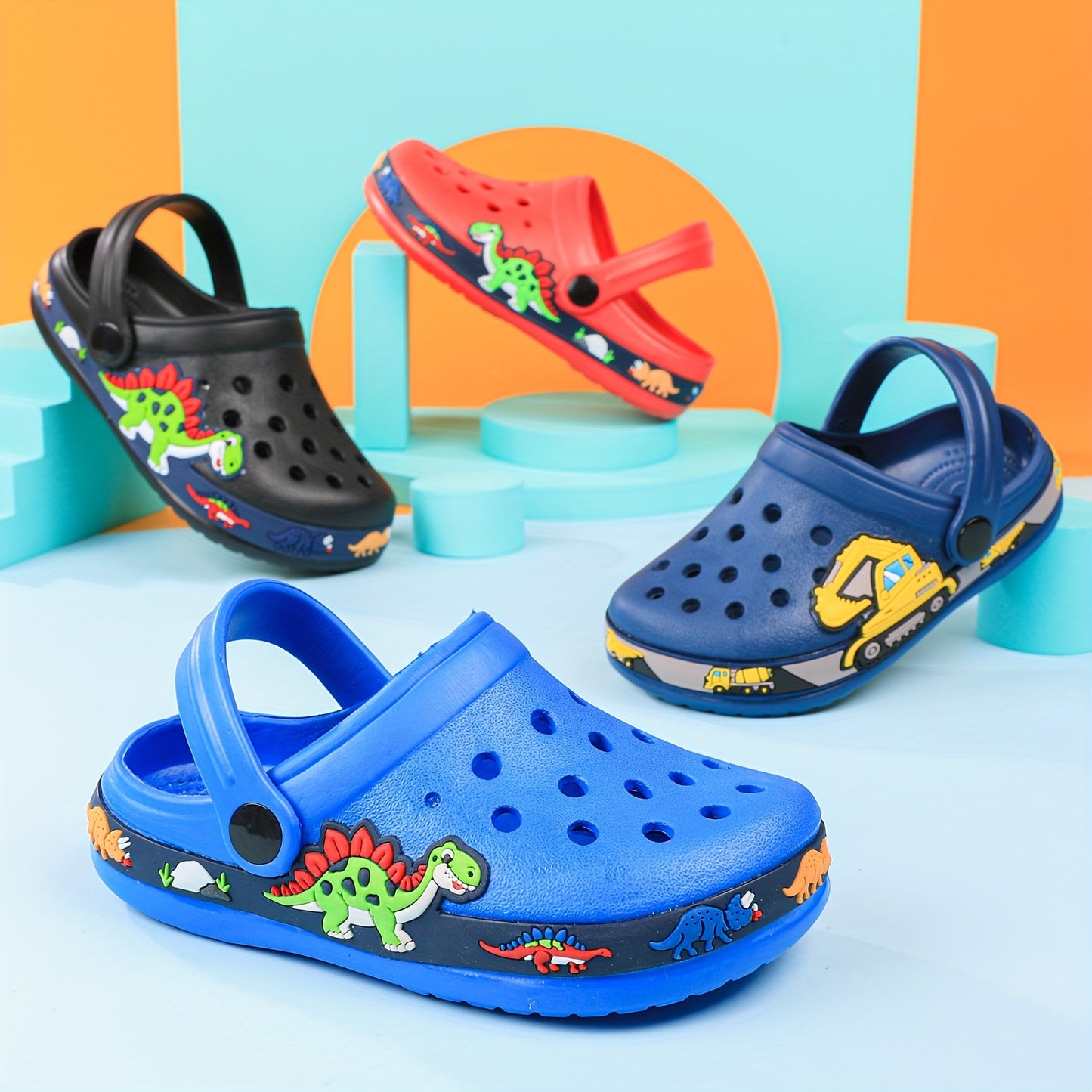 Toddler Girls Cute Cartoon Print Closed Toe Slip On Platform Clogs, Children's Casual Outdoor Anti-skid Hollow Out Sandals Beach Garden Shoes