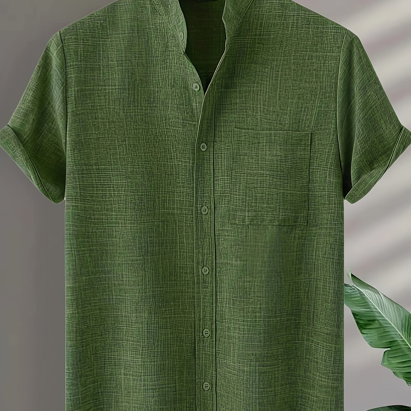 Solid Color Men's Short Sleeve Stand Collar Shirt, Men's Casual Button Up Shirt For Summer Outdoor