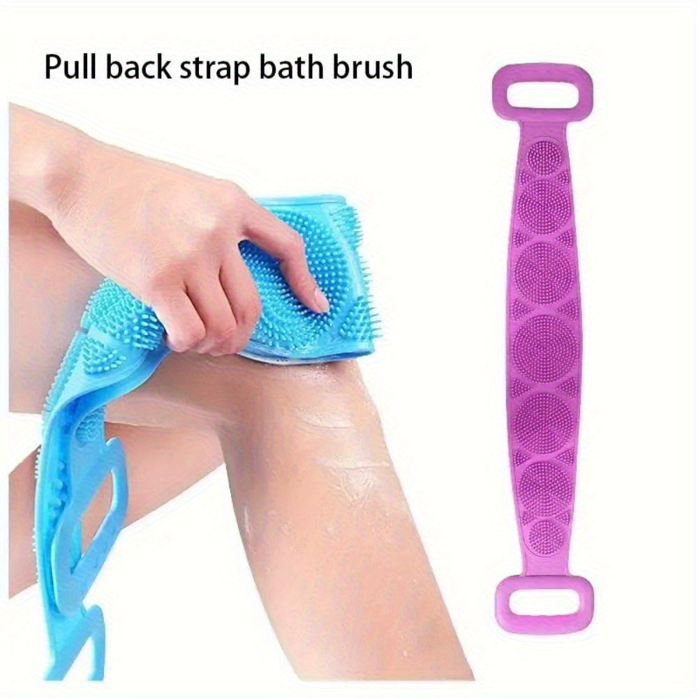 3pcs Green Purple Blue Mixed Set Body Sponge Silicone Brush Bath Towel Scrub Back Massage Shower Extension Light Beige Cleansing Brush