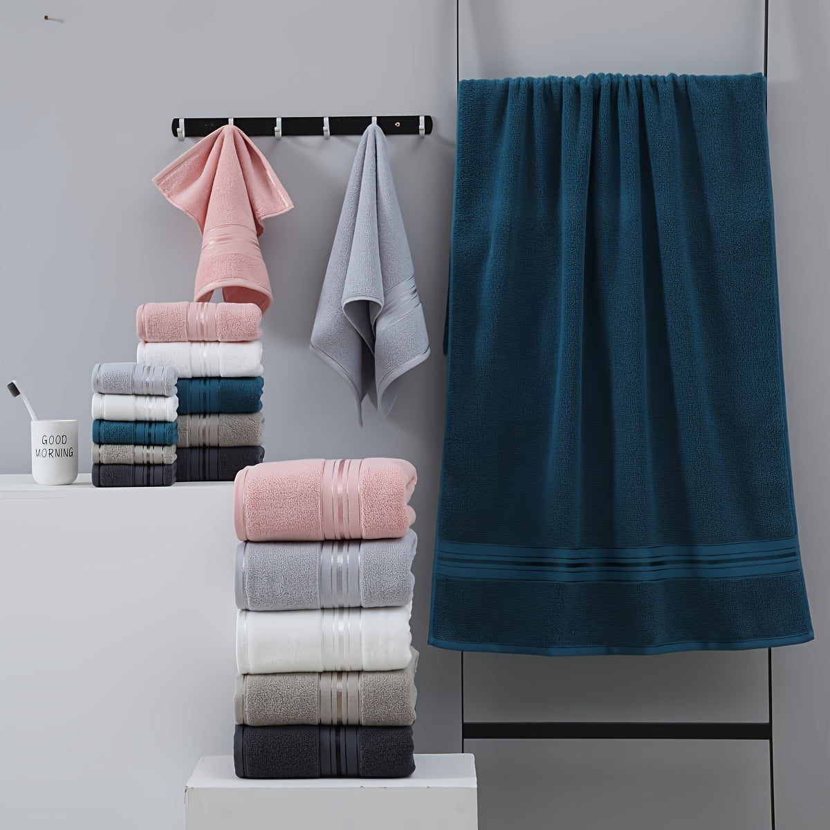 6pcs high-end j hotel bath towel set, 2 square towels, 2 towels, 2 bath towels, soft and skin-friendly, highly absorbent, suitable for bathrooms, hotels, and spas