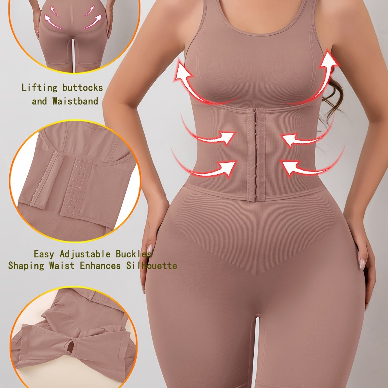 Women's Full-Body Tummy Control Bodysuit - Double-Layer High Compression Shaping Suit with Butt Lift & Waist, Smooth Curves Instantly, Brown/Black/Navy/Beige, Hand Washable One-Piece for Postpartum &