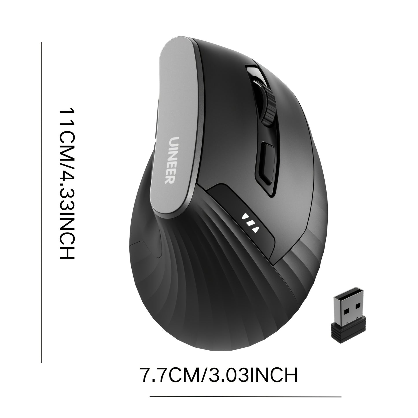 2.4Ghz Vertical Wireless Mouse with Visible Battery Display, 6 Keys, Ergonomic, Plug and Play for Office and Study