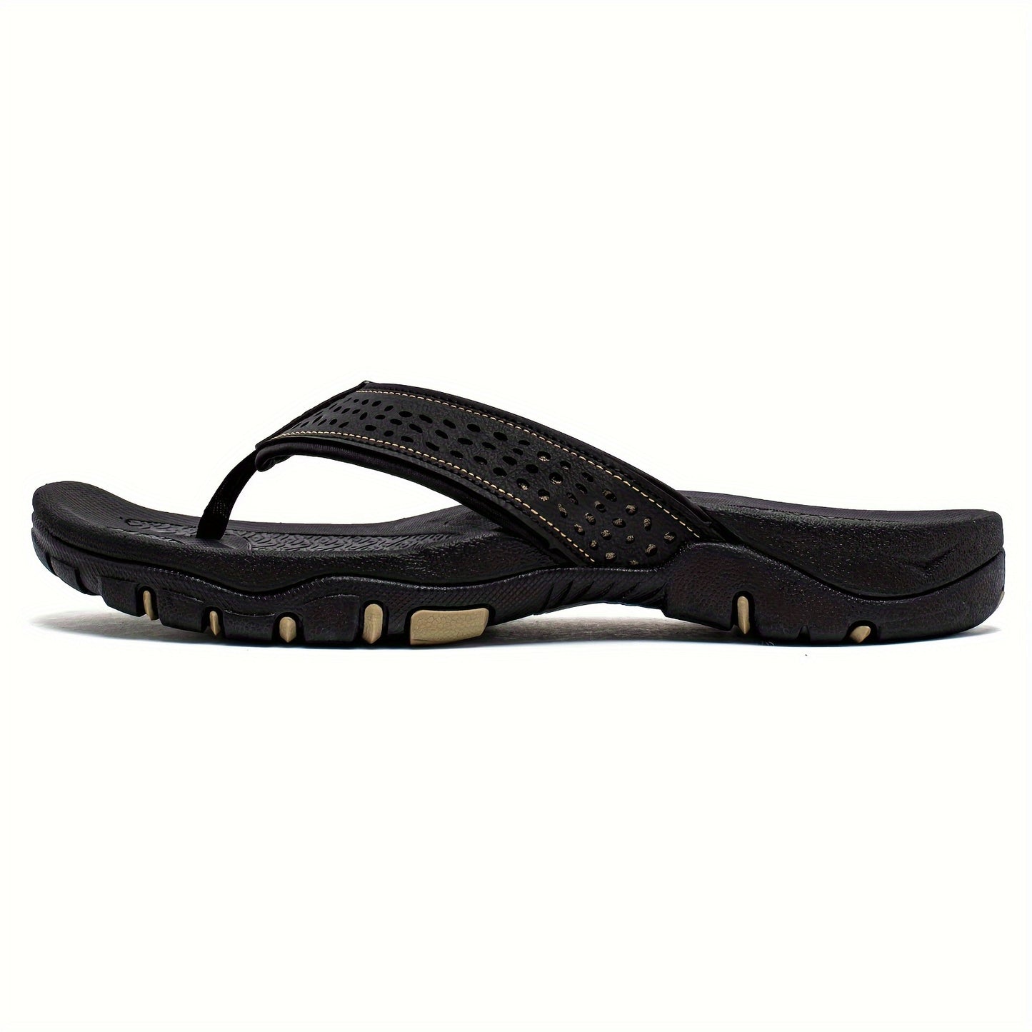 Men's Breathable Slip-On Sandals - Comfortable Non-Slip Beach Slippers with TPR Sole & EVA Cushion, Textured Traction Design, Durable PU Upper, Brown/Orange Accents - Extended Sizes Available, Summer Footwear | Stylish Comfor