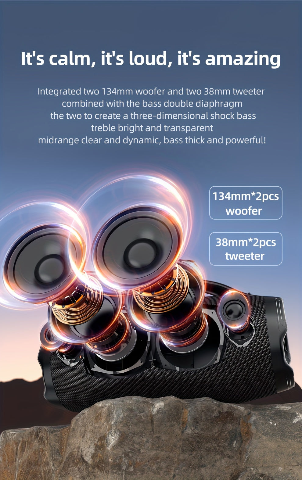 ZEALOT S98 160W Power Amplifier Wireless Speaker, Outdoor Portable, IPX5, with RGB Colorful Lights, 3 Different Sound Experiences with EQ Modes, Up to 8 Hours Playback, Supports Mobile Phones, Tablets, Computers, TV. SD, USB,