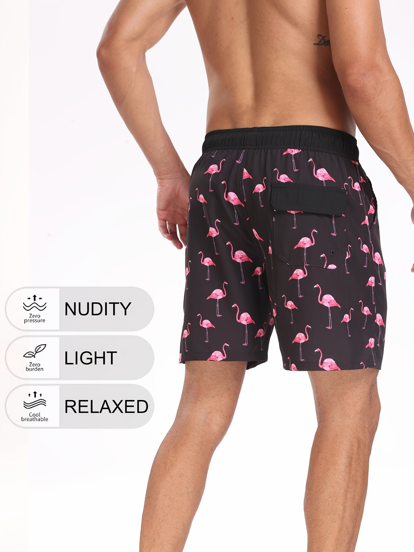 Men's Quick-Dry Beach Shorts with Tropical Palm Tree & Palm Leaf Print - Breathable Stretch Fabric for Summer, Outdoor, Hiking, Swimming - Machine Washable Casual Athletic Shorts, Outdoor Activewear, Summer Shorts