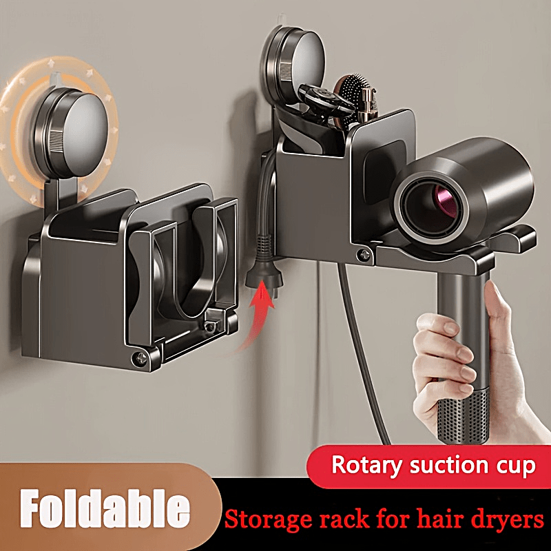 1pc Multifunctional Suction Cup Hair Dryer Holder, No-Drill Bathroom Wall-Mounted Storage Rack, Hanging Organizer for Hair Dryer, Toothbrush, Comb, Suitable for Bathroom, Kitchen, Outdoor Storage