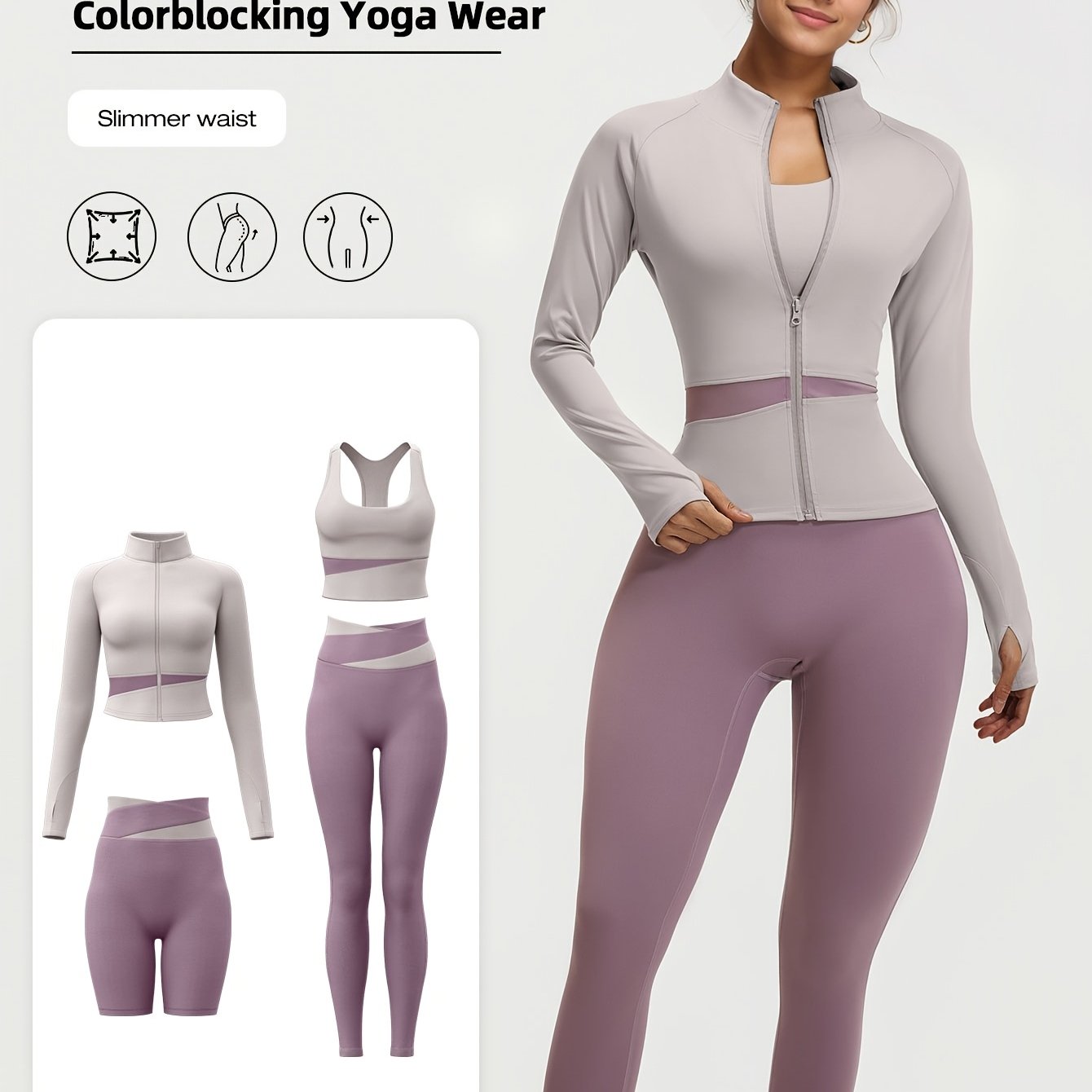 4pcs Women'S Yoga Wear Workout Set with Zipper Jacket Fitness Yoga Leggings Sports Bra Euro Size for Running Fitness And Yoga