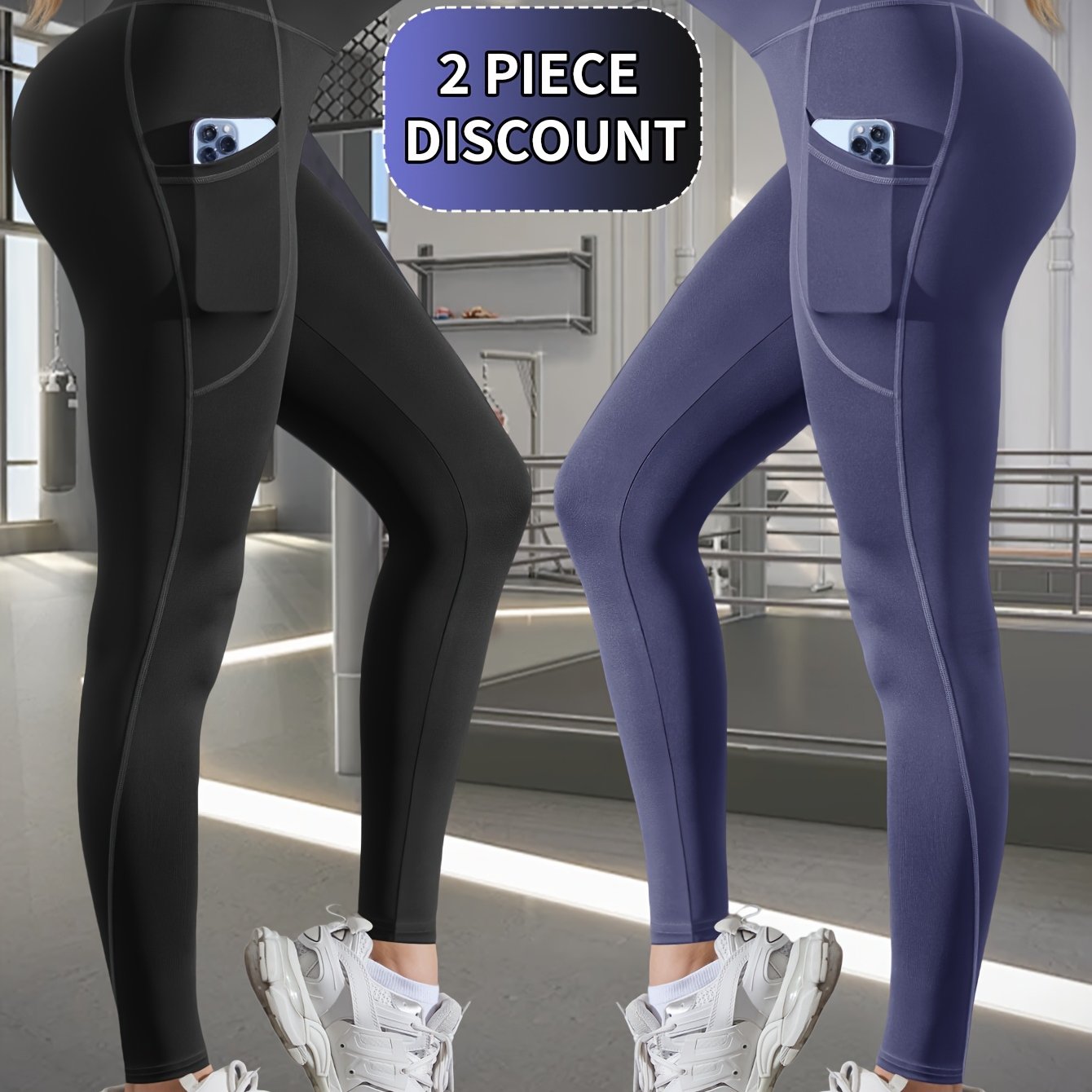 2pcs Women's High-Waist Yoga Leggings - Butt Lifting & Tummy Control, Breathable Stretch Fabric, Solid Color Workout Pants with Side Pockets for Outdoor Fitness