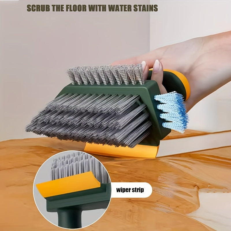 1pc 3-in-1 Gap and Floor Cleaning Brush - Durable Plastic Material, Portatile Design for Bathroom, Kitchen & Living Room Use with Glass Scraper Triple-Sided Grooved Head Multi-Purpose Commercial Tool, Bathroom Cleaning Suppli