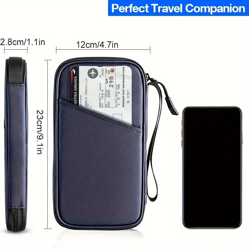 1pc Family Passport Holder With A Sim Card Slot And Eject Pin, RFID Blocking Passport Wallet, Waterproof Ticket Document Organizer Bag With Chain Strap, Up To 6 Passports 9 Credit Cards