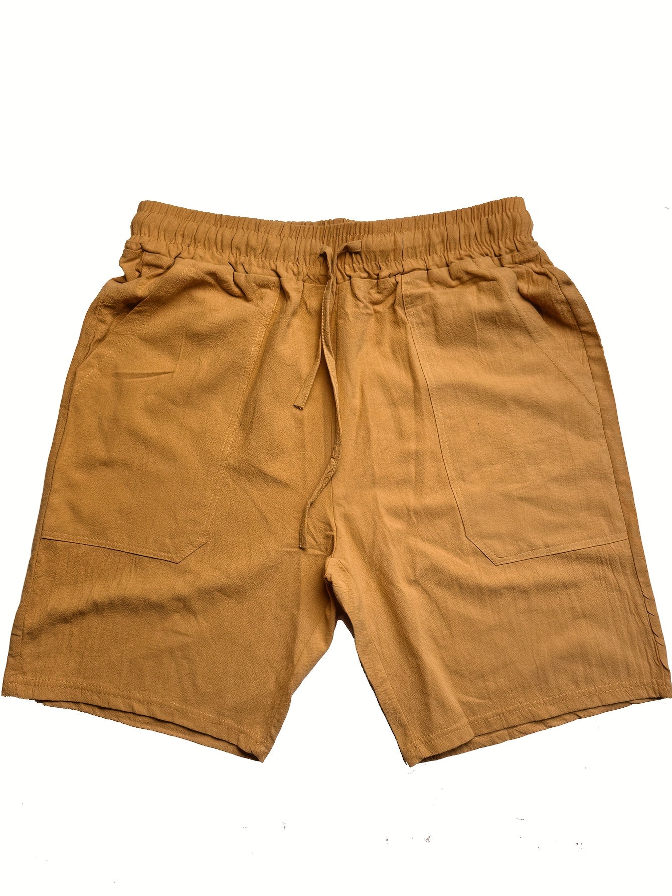 Men's Summer Shorts, Drawstring Elastic Waist, Straight Leg Solid Color Breathable Casual Beach Capri Pants - Three-Pack