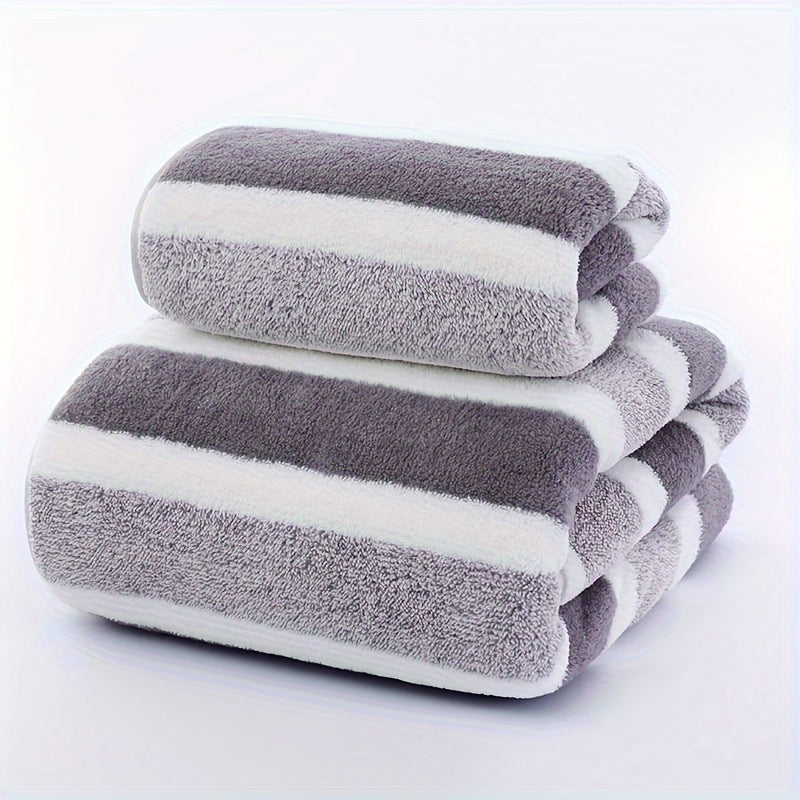 2pcs Striped Pattern Towels, Soft Hand Towel, Bath Towel, Quick Drying Absorbent Towels For Bathroom, Bathroom Supplies