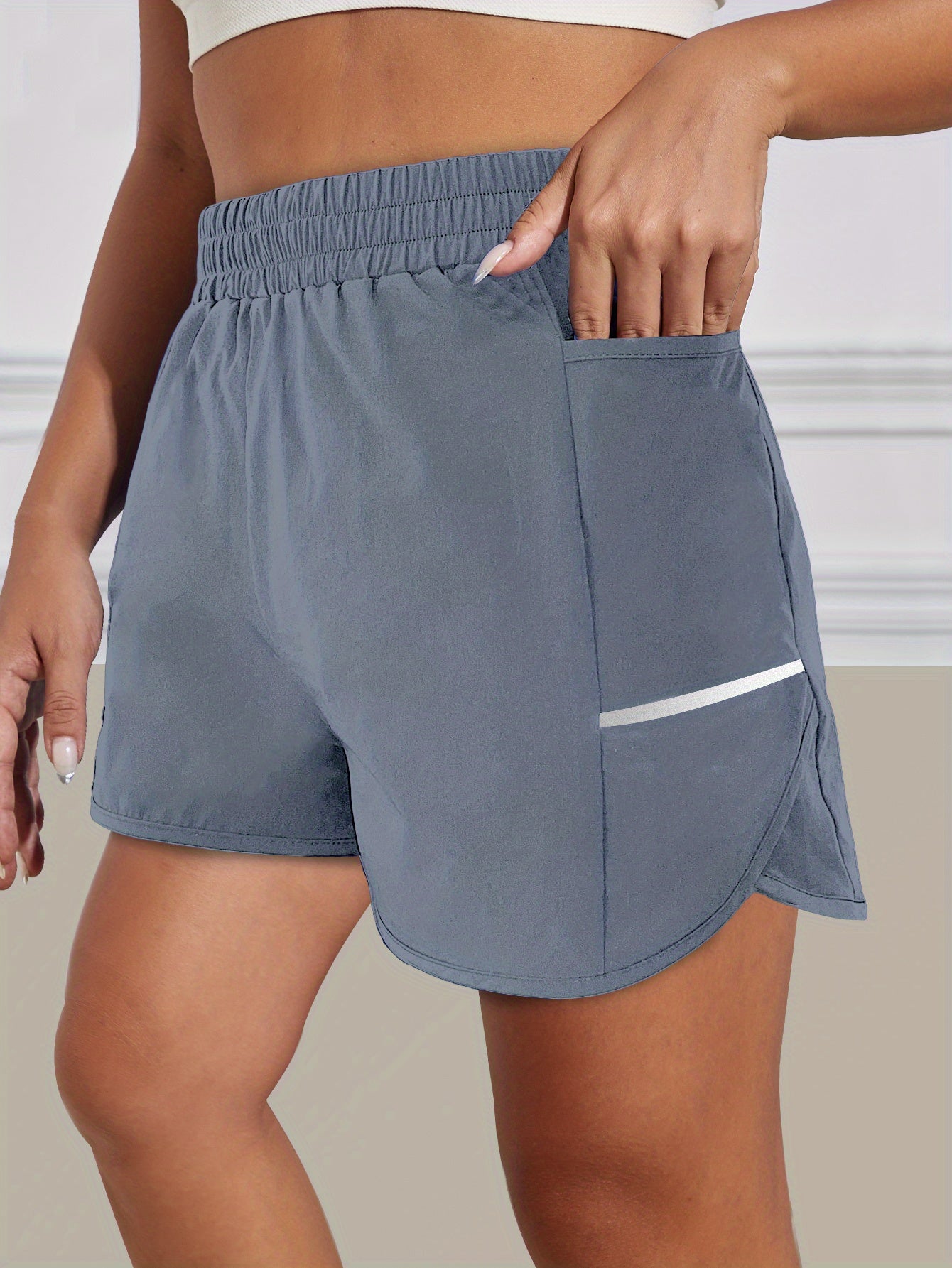 Women's Sports Shorts With Phone Pocket, Elastic Waist Quick Drying Running Shorts, Women's Activewear