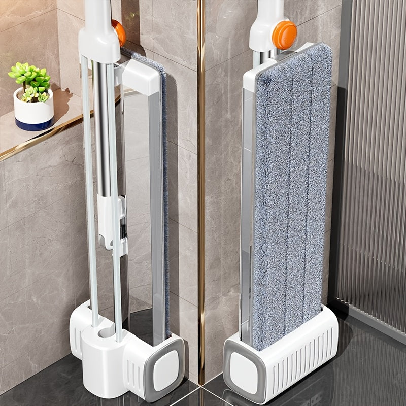 360° Rotating Mop and Bucket Set with Built-in Wringer, Dual Use for Dry & Wet Cleaning Without Handwashing, 6pcs Reusable Pads Included, Stainless Steel Headboard Handle Suitable for Bedroom, Living Room Pet Hair Removal -