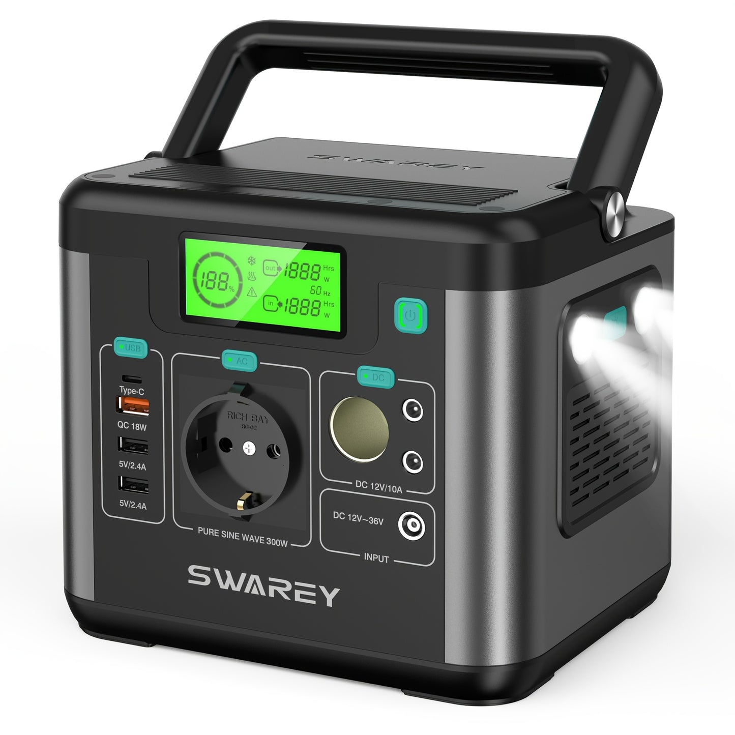 Swarey 300W Power Station with 100W Solar Panel, Power Bank with AC Outlet, 222 Wh Portabale External Battery Pack, PD 65W Fast Charging Laptop Charger Battery for Business Travel Camping Home Emergency Outage Laptop Camera